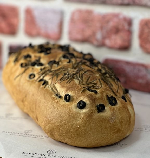 rosemary and olive loaf at an angle